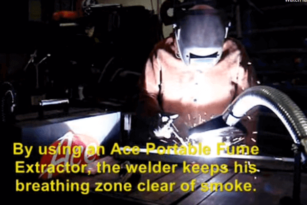 Ace Welding Fume Extractor #73-100M Ace Welding Fume Extractor #73-100M Extractor sucking up sparks flames smoke and fire from welders work